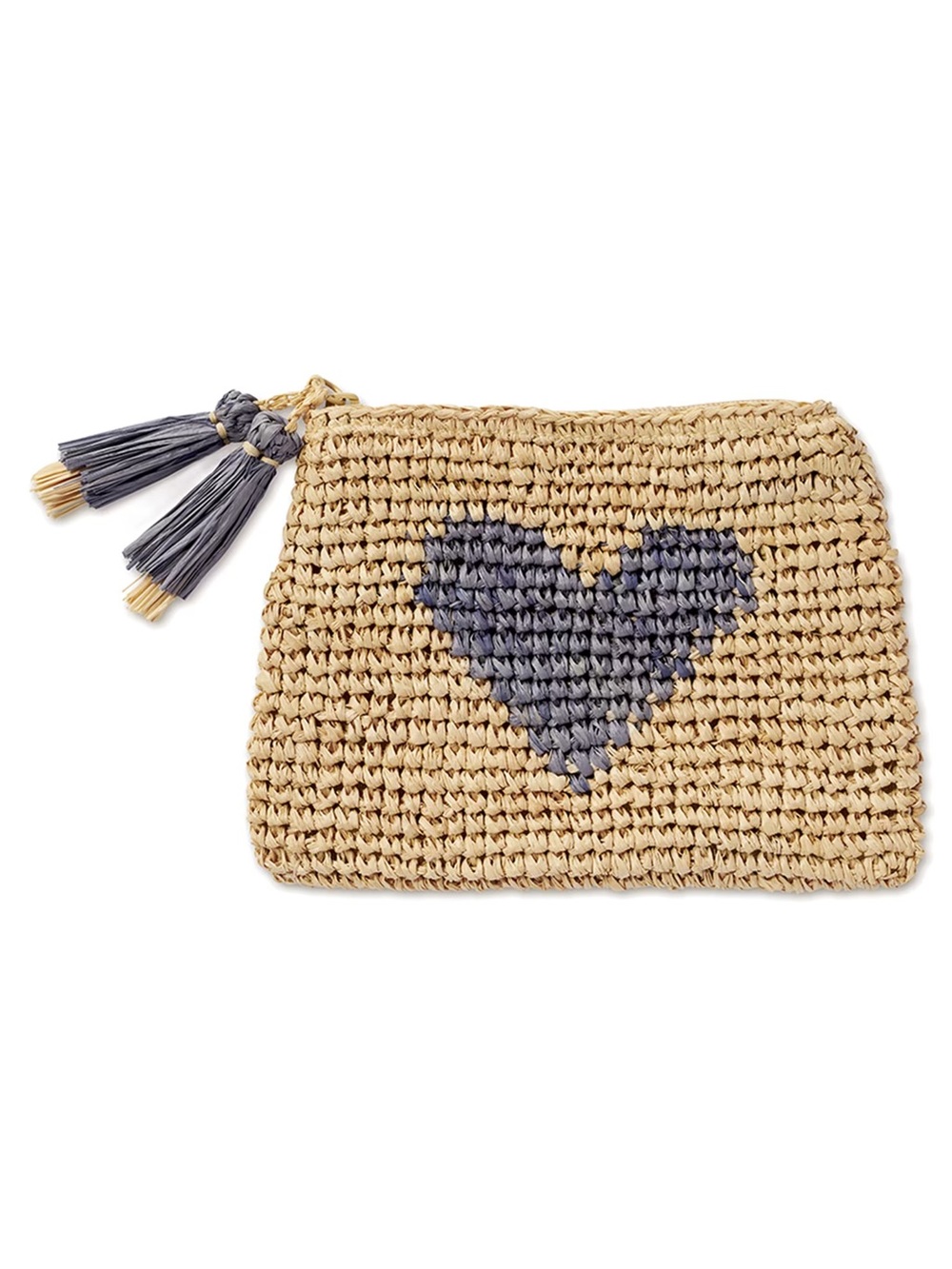 Aerin Natural Straw Cosmetic Pouch with Gray Heart